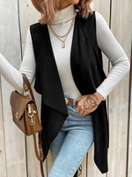 Women Casual Plain Autumn Natural Loose Sleeveless Mid-long H-Line Regular Vest