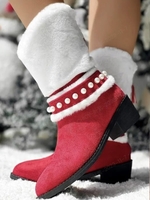 Women Casual Plain Autumn Party Suede Block Heel Round Toe Rubber Riding Boots Riding Boots