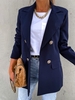 Women Casual Plain Autumn Polyester Daily Loose Standard Lapel Collar Regular Size Blazer
