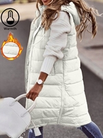 Women Casual Plain Autumn Polyester Hoodie Natural Loose Long Sleeve Mid-long Vests