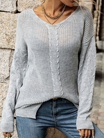 Women Casual Plain Autumn V neck Nylon Micro-Elasticity Commuting H-Line DL Sweaters