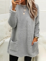 Women Casual Plain Autumn Zipper Natural Heavyweight Loose Long sleeve Crew Neck Sweatshirts