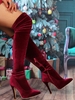 Women Casual Plain Autumn Zipper Party Velvet Block Heel Rubber Riding Boots Riding Boots