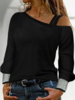 Women Casual Plain Spring Micro-Elasticity Daily Loose Long sleeve Cold Shoulder Regular T-shirt