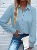 Women Casual Plain Spring Micro-Elasticity Loose Standard Regular H-Line Shirt Collar Blouse