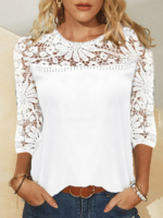 Women Casual Plain Spring Polyester Loose Lace Hot List Three Quarter Regular Tops