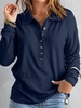 Women Casual Plain Spring/Fall Buttoned Daily Loose Long sleeve H-Line NL T-shirts