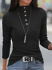 Women Casual Plain Spring/Fall Buttoned Micro-Elasticity Daily Long sleeve Regular H-Line T-shirts