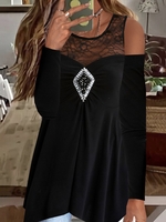 Women Casual Plain Spring/Fall Cotton Daily Loose Crew Neck Regular H-Line Shirts