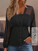 Women Casual Plain Spring/Fall Cotton Natural Daily Loose Long Sleeve H-Line Shirts