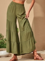 Women Casual Plain Spring/Fall Cotton Natural Loose Long A-Line Regular Pants