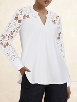 Women Casual Plain Spring/Fall Cotton Natural No Elasticity Lace Regular Regular Blouses