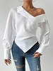 Women Casual Plain Spring/Fall Cotton One Shoulder Loose Regular H-Line Regular Shirts