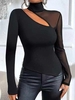 Women Casual Plain Spring/Fall Cotton Party Long Sleeve Turtleneck Regular Mesh Shirts