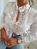 Women Casual Plain Spring/Fall Cotton Stand Collar No Elasticity Daily Lace Regular Blouses