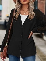 Women Casual Plain Spring/Fall Cotton V neck Micro-Elasticity Loose Lace EC Kimonos