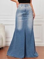 Women Casual Plain Spring/Fall Daily Regular Fit Denim X-Line Regular Mermaid Denim Skirts