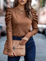 Women Casual Plain Spring/Fall Heavyweight Daily Regular Fit Long Sleeve Crew Neck Regular Shirts