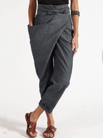 Women Casual Plain Spring/Fall High Waist Daily Harem pants Long H-Line Regular Pants