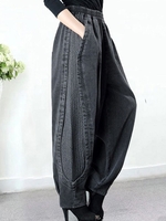 Women Casual Plain Spring/Fall High Waist No Elasticity Daily Denim Long H-Line Pants