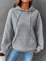Women Casual Plain Spring/Fall Hoodie Micro-Elasticity Daily Knitted Fabric Long Sleeve Regular Hoodies
