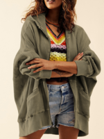 Women Casual Plain Spring/Fall Hoodie Micro-Elasticity Loose Long Sleeve Mid-long H-Line Jackets