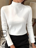 Women Casual Plain Spring/Fall Knitted Regular Fit Regular Regular Medium Elasticity Half Turtleneck T-shirts