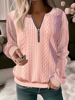 Women Casual Plain Spring/Fall Knitted Zipper Micro-Elasticity Daily Loose Long Sleeve Sweatshirts