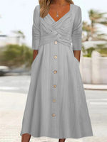 Women Casual Plain Spring/Fall Micro-Elasticity Daily Loose Maxi A-Line Regular Dresses