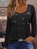 Women Casual Plain Spring/Fall Micro-Elasticity Holiday Jersey Long Sleeve Sweetheart Neckline H-Line T-shirts