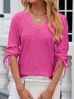 Women Casual Plain Spring/Fall Micro-Elasticity Long Sleeve Regular H-Line Buckle Regular Shirts