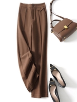 Women Casual Plain Spring/Fall Micro-Elasticity Loose Straight pants Long H-Line Regular Pants