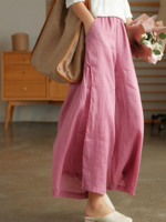 Women Casual Plain Spring/Fall Natural Daily Loose Ankle Pants Wide leg pants H-Line Pants