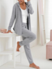 Women Casual Plain Spring/Fall Natural Daily Loose Long sleeve Coat With Pants H-Line Two-Piece Sets