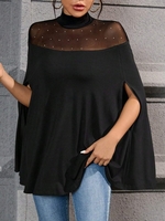 Women Casual Plain Spring/Fall Natural Daily Loose Long Sleeve Regular Mesh Shirts