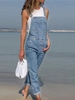 Women Casual Plain Spring/Fall Natural Loose Long Sleeve Long Overall H-Line Jumpsuits