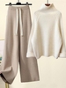 Women Casual Plain Spring/Fall Natural Loose Long Sleeve Turtleneck Wool/Knitting H-Line Two-Piece Sets
