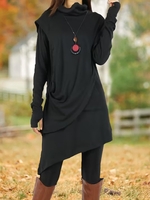 Women Casual Plain Spring/Fall Natural Micro-Elasticity Daily Regular Fit Jersey Long Sleeve Dresses