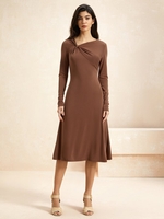 Women Casual Plain Spring/Fall Natural No Elasticity Daily Long Sleeve X-Line Regular Dresses