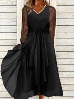 Women Casual Plain Spring/Fall Natural No Elasticity Lace Maxi Long Sleeve Regular Dresses