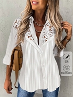 Women Casual Plain Spring/Fall Natural No Elasticity Loose Lace Long Sleeve H-Line Blouses