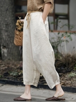 Women Casual Plain Spring/Fall Natural No Elasticity Turnip pants Long H-Line Regular Pants