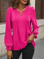 Women Casual Plain Spring/Fall No Elasticity Daily Loose Long Sleeve Regular Notched Shirts