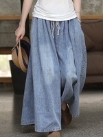 Women Casual Plain Spring/Fall No Elasticity Daily Mid Waist Wide leg pants Long Regular Pants
