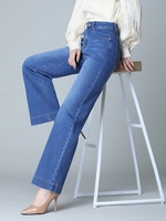 Women Casual Plain Spring/Fall No Elasticity Daily Wide leg pants Denim Long H-Line Jeans