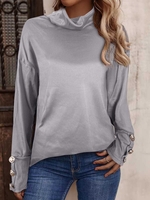 Women Casual Plain Spring/Fall Polyester Commuting Loose Turtleneck H-Line Regular T-shirts
