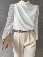 Women Casual Plain Spring/Fall Polyester Daily Loose Long Sleeve Regular H-Line Shirts