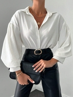 Women Casual Plain Spring/Fall Polyester Daily Loose Long Sleeve Regular Regular Blouses