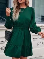 Women Casual Plain Spring/Fall Polyester Daily Regular Fit Short Crew Neck A-Line Dresses