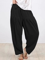 Women Casual Plain Spring/Fall Polyester High Waist No Elasticity Daily Long H-Line Pants